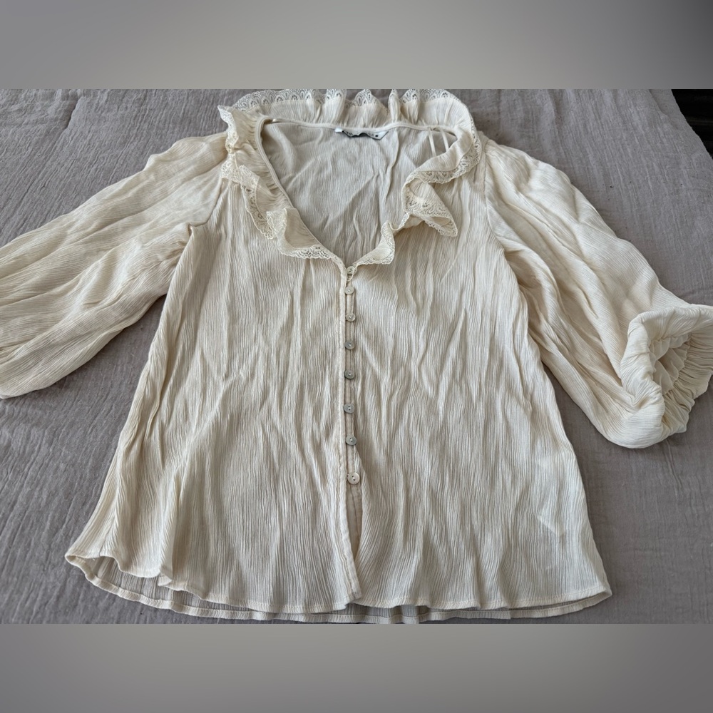 Zara Cream Ruffled Blouse, size L